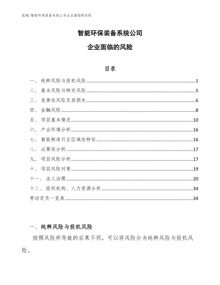 智能环保装备系统公司企业面临的风险【参考】_第1页