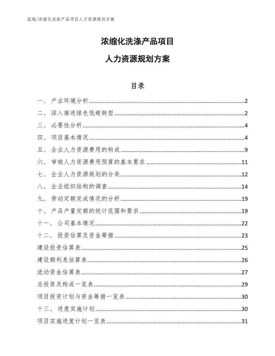 浓缩化洗涤产品项目人力资源规划方案_范文_第1页