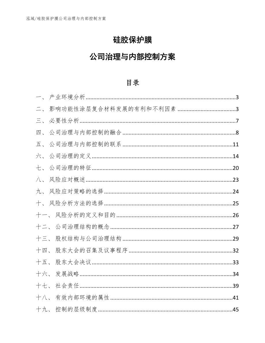硅胶保护膜公司治理与内部控制方案【范文】_第1页