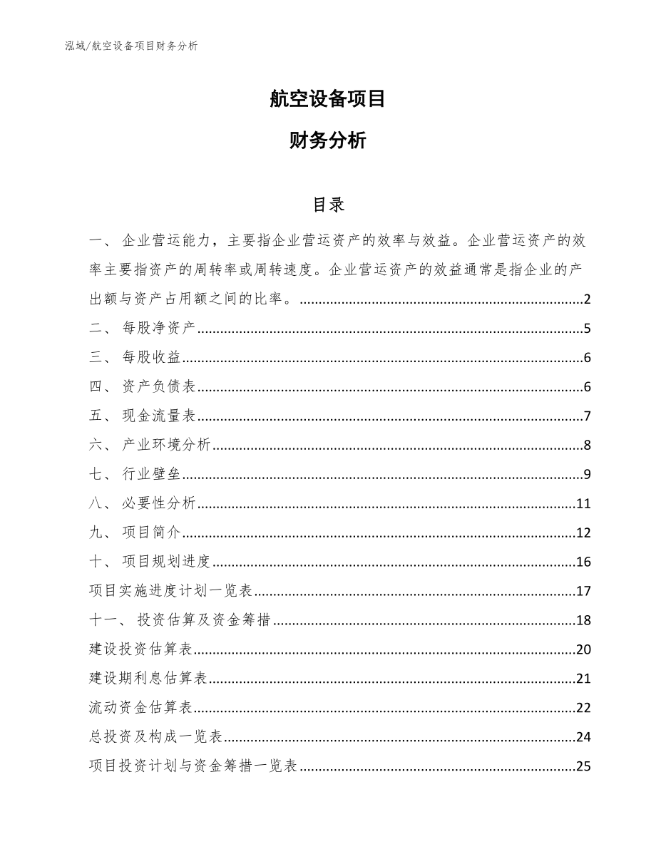 航空设备项目财务分析_第1页