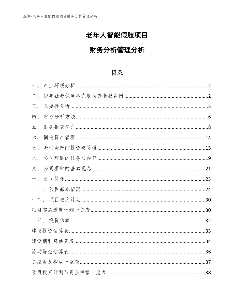 老年人智能假肢项目财务分析管理分析_第1页