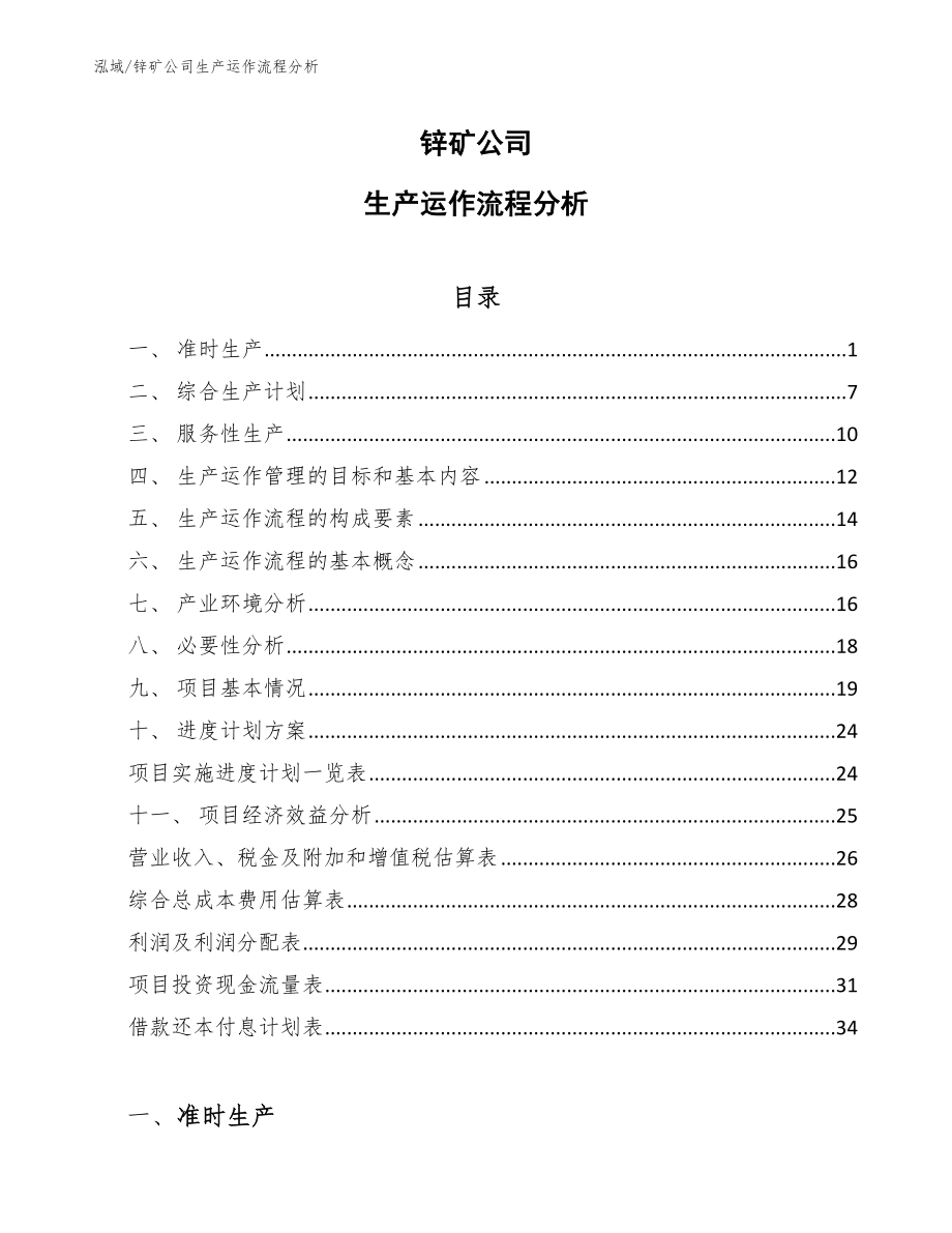 锌矿公司生产运作流程分析【参考】_第1页