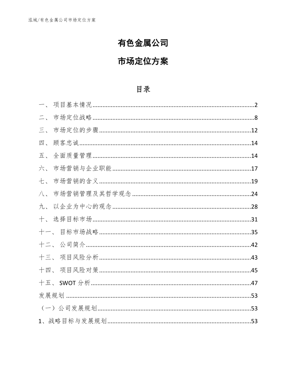 有色金属公司市场定位方案_参考_第1页