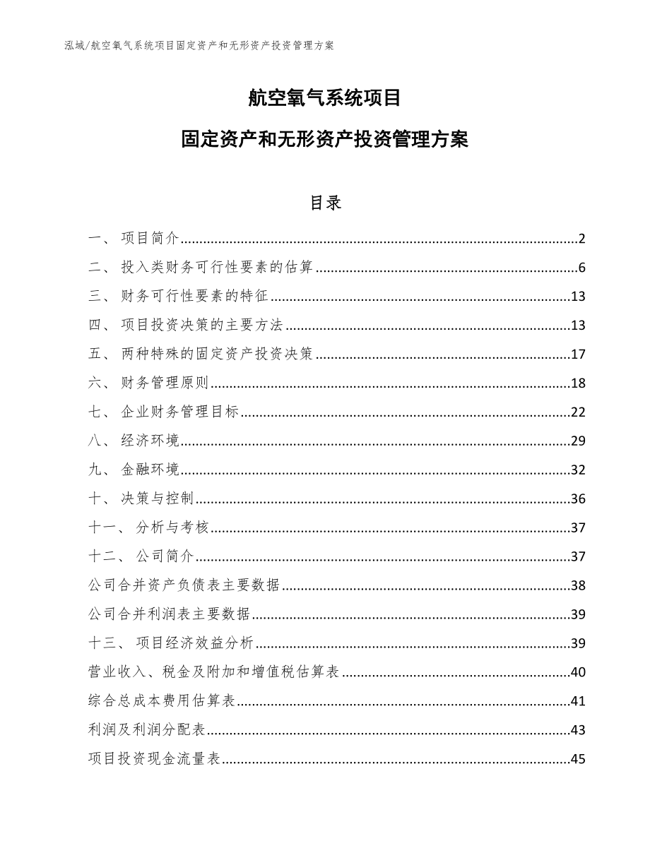 航空氧气系统项目固定资产和无形资产投资管理方案_参考_第1页