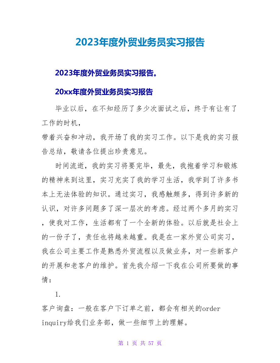 2023年度外贸业务员实习报告_第1页