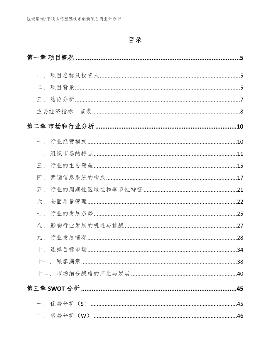 平顶山铝塑膜技术创新项目商业计划书【参考范文】_第1页