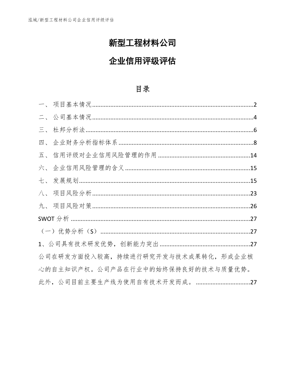 新型工程材料公司企业信用评级评估【参考】_第1页