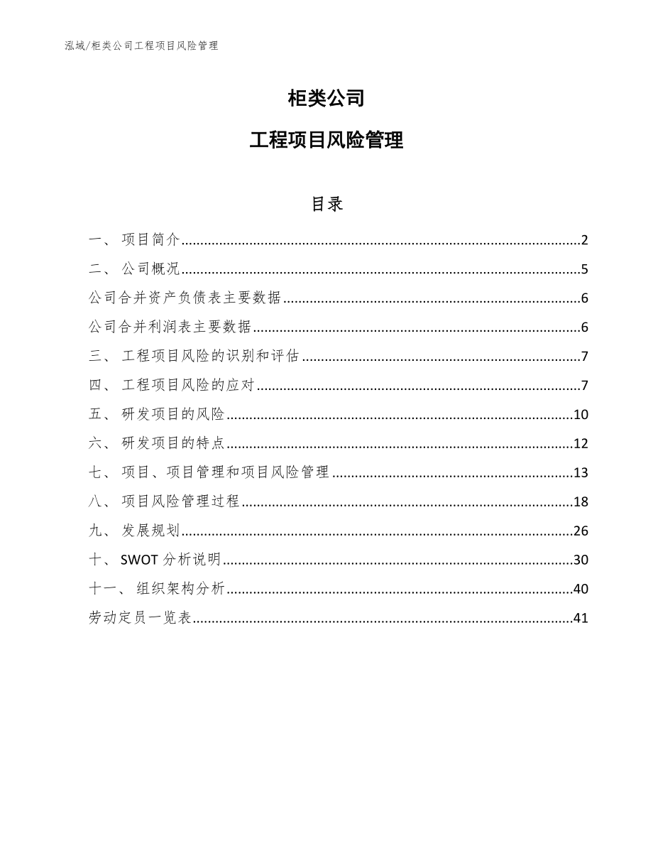 柜类公司工程项目风险管理_第1页
