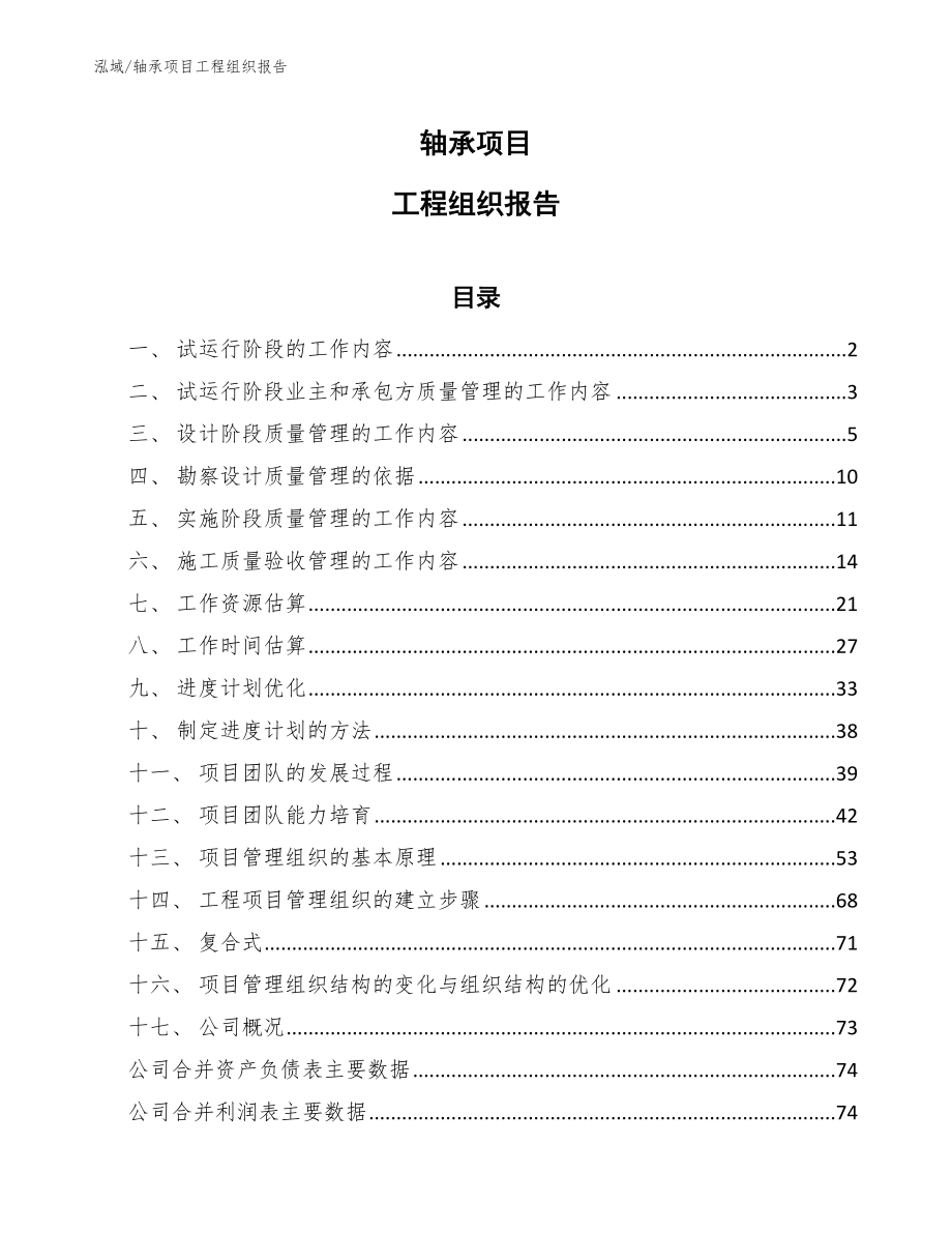 轴承项目工程组织报告_第1页