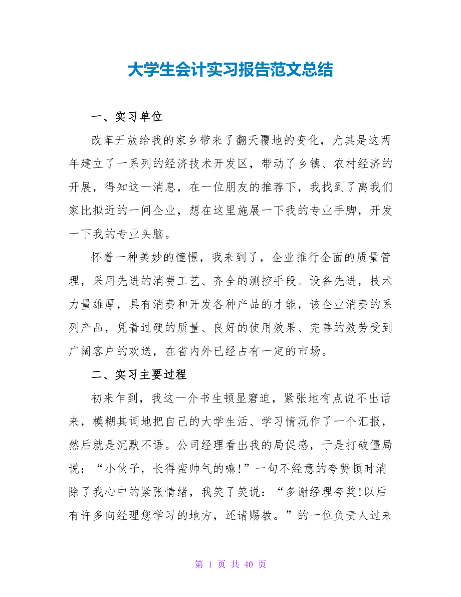 大学生会计实习报告范文总结_第1页
