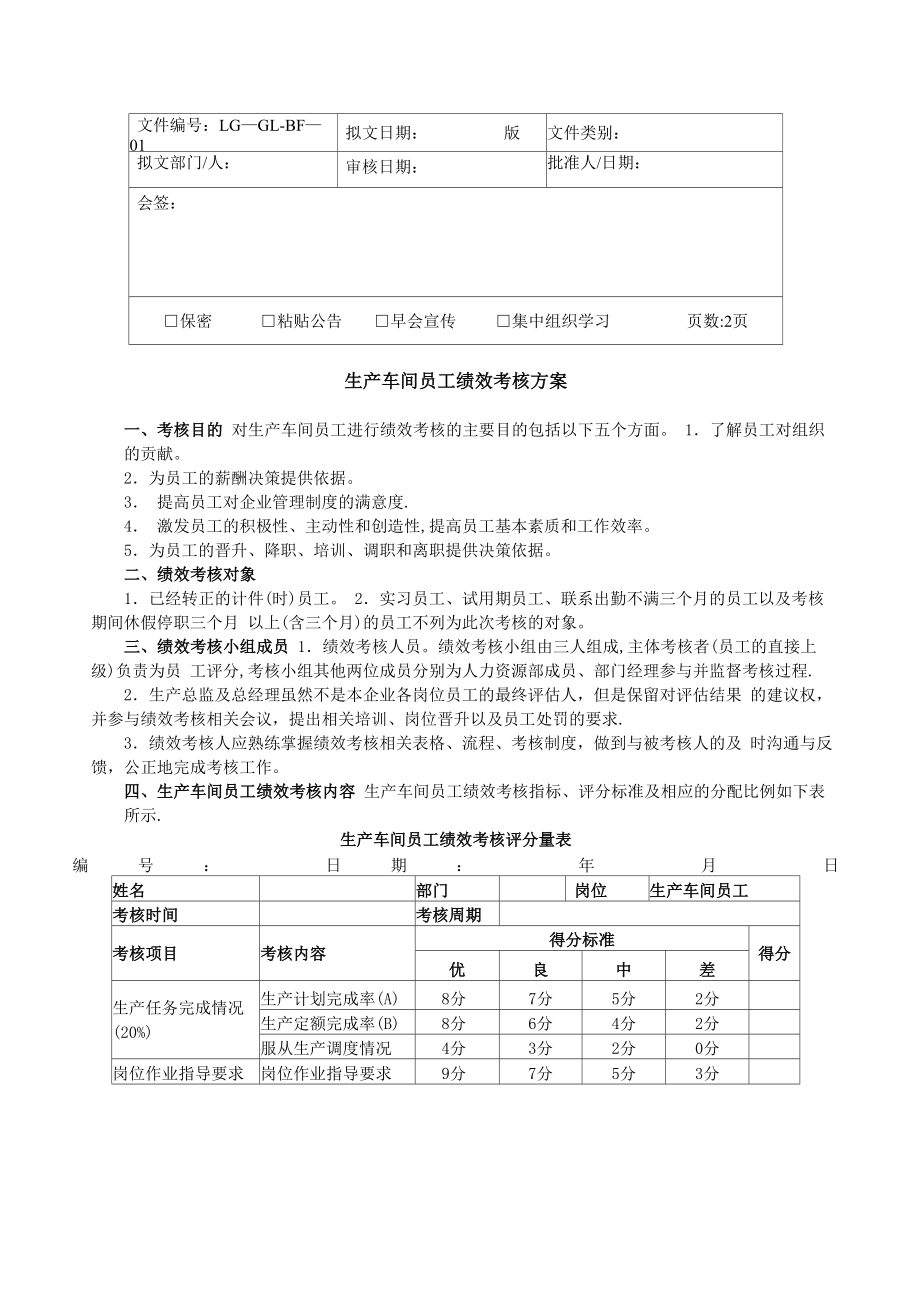 车间员工考核管理办法_第1页
