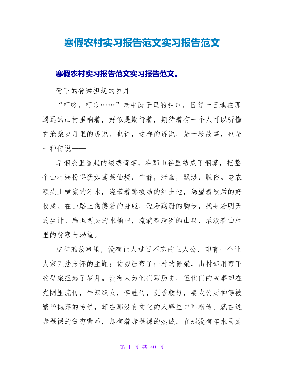 寒假农村实习报告范文实习报告范文_第1页