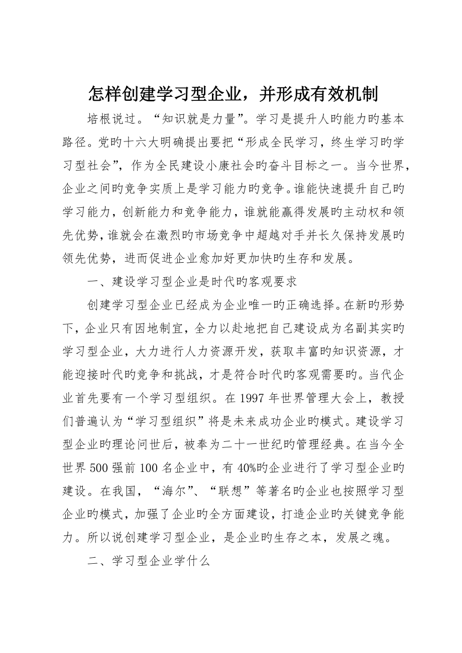怎样创建学习型企业并形成有效机制_第1页