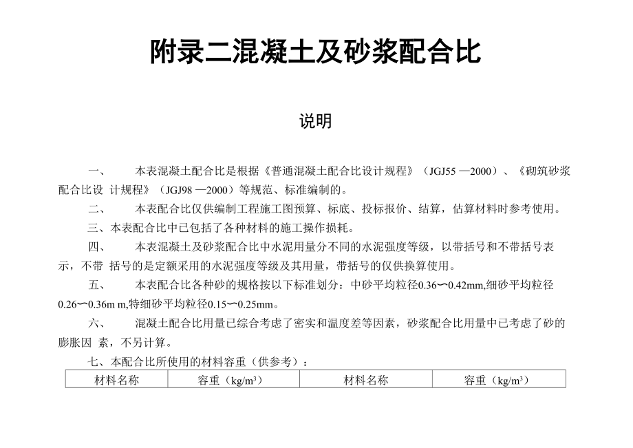 附录二 混凝土及砂浆配合比_第1页