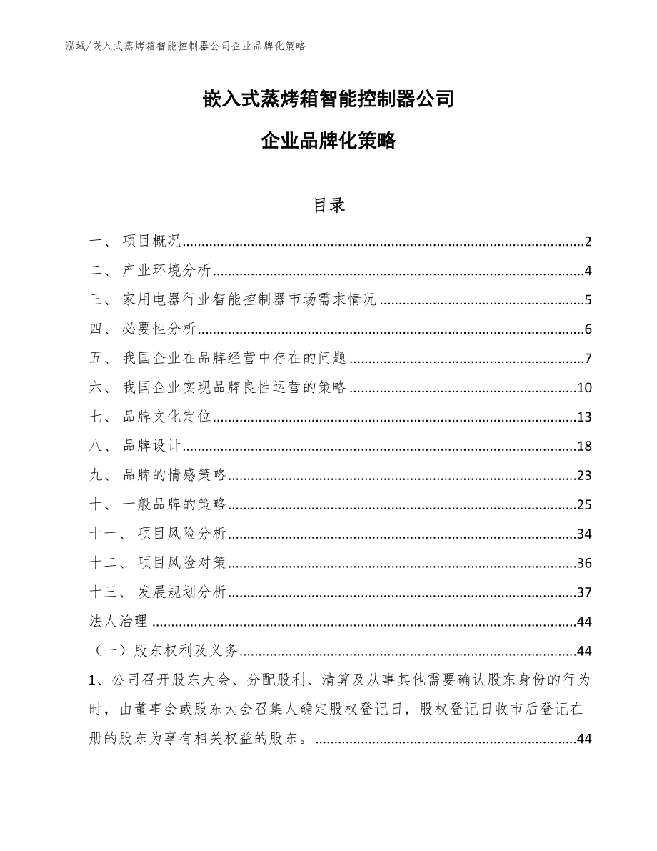 嵌入式蒸烤箱智能控制器公司企业品牌化策略【参考】_第1页