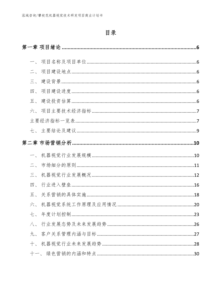 攀枝花机器视觉技术研发项目商业计划书（模板范文）_第1页