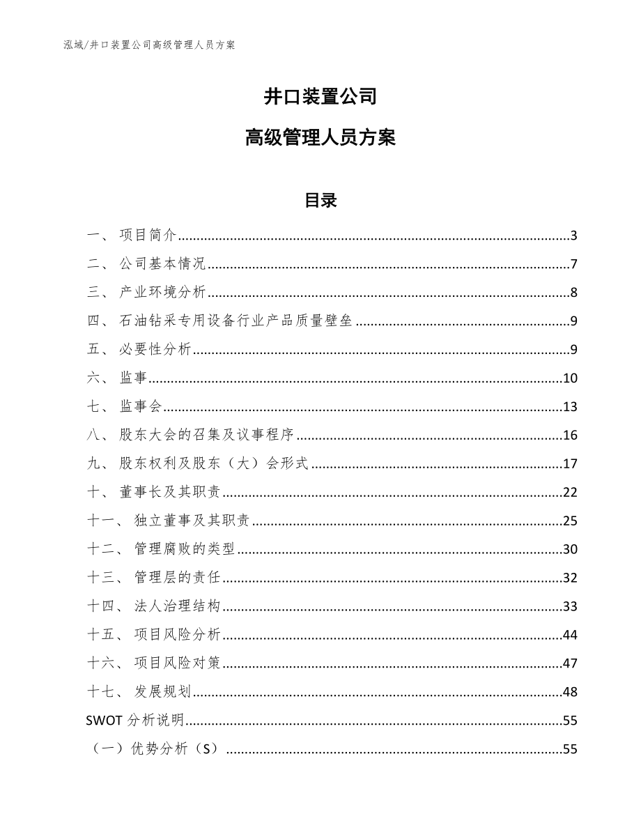 井口装置公司高级管理人员方案【范文】_第1页