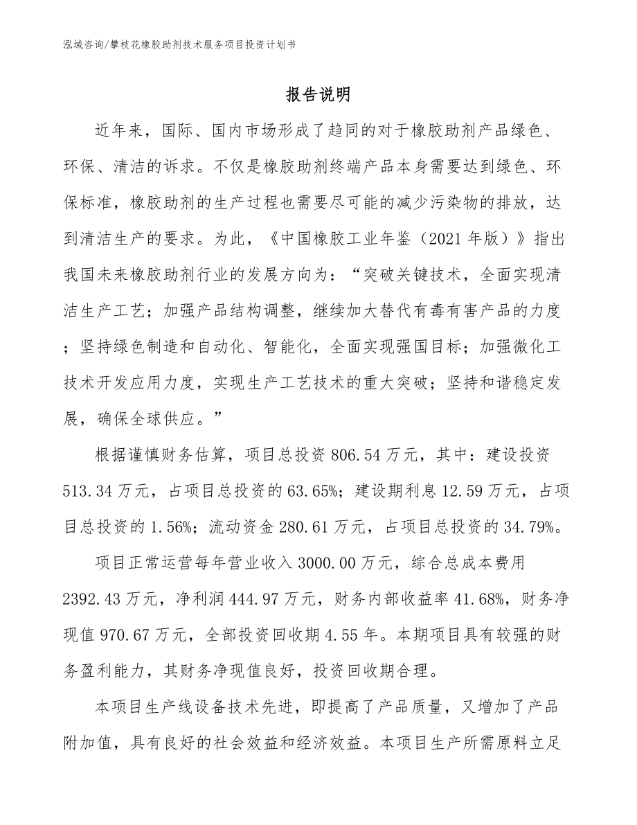 攀枝花橡胶助剂技术服务项目投资计划书_模板参考_第1页