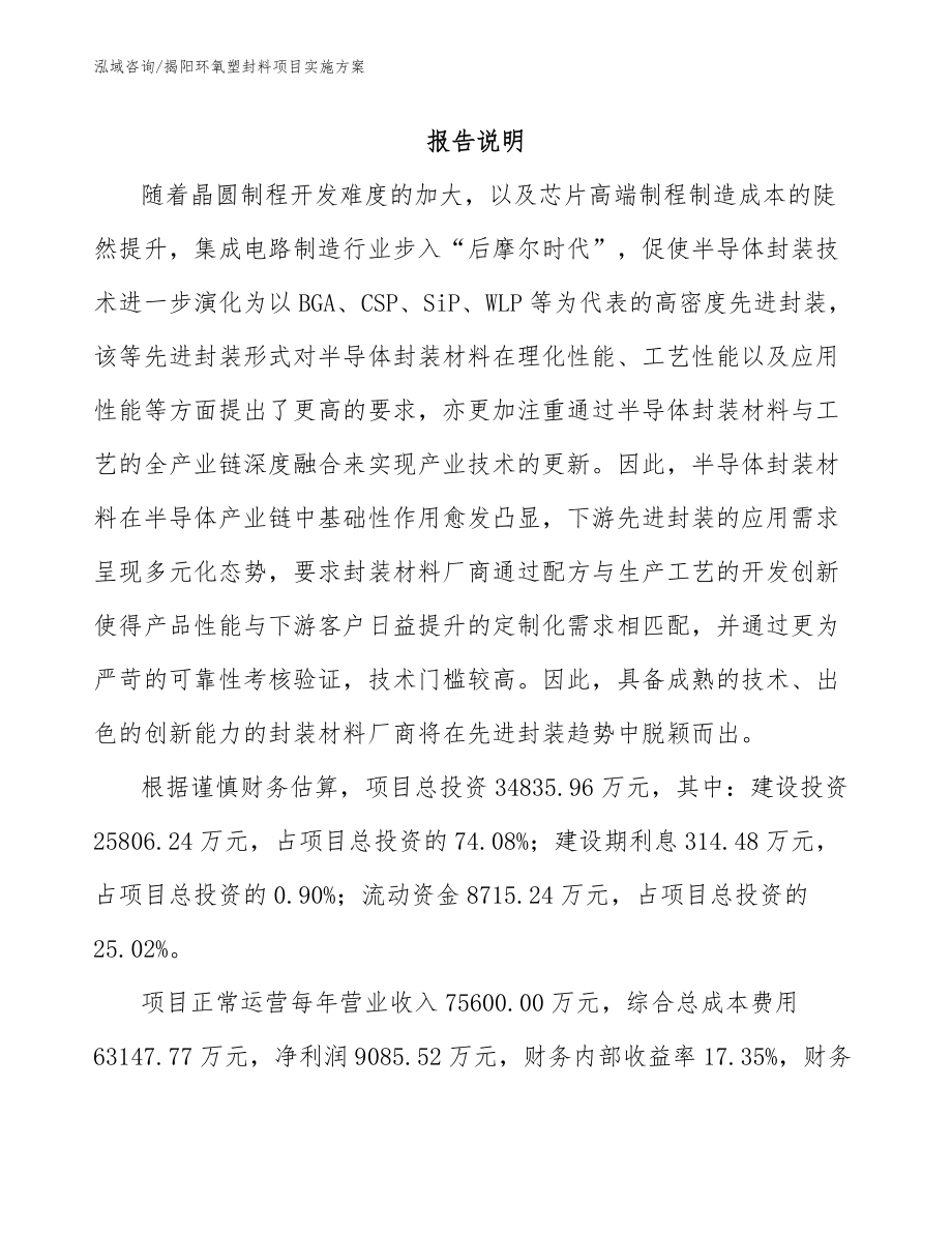 揭阳环氧塑封料项目实施方案（范文）_第1页