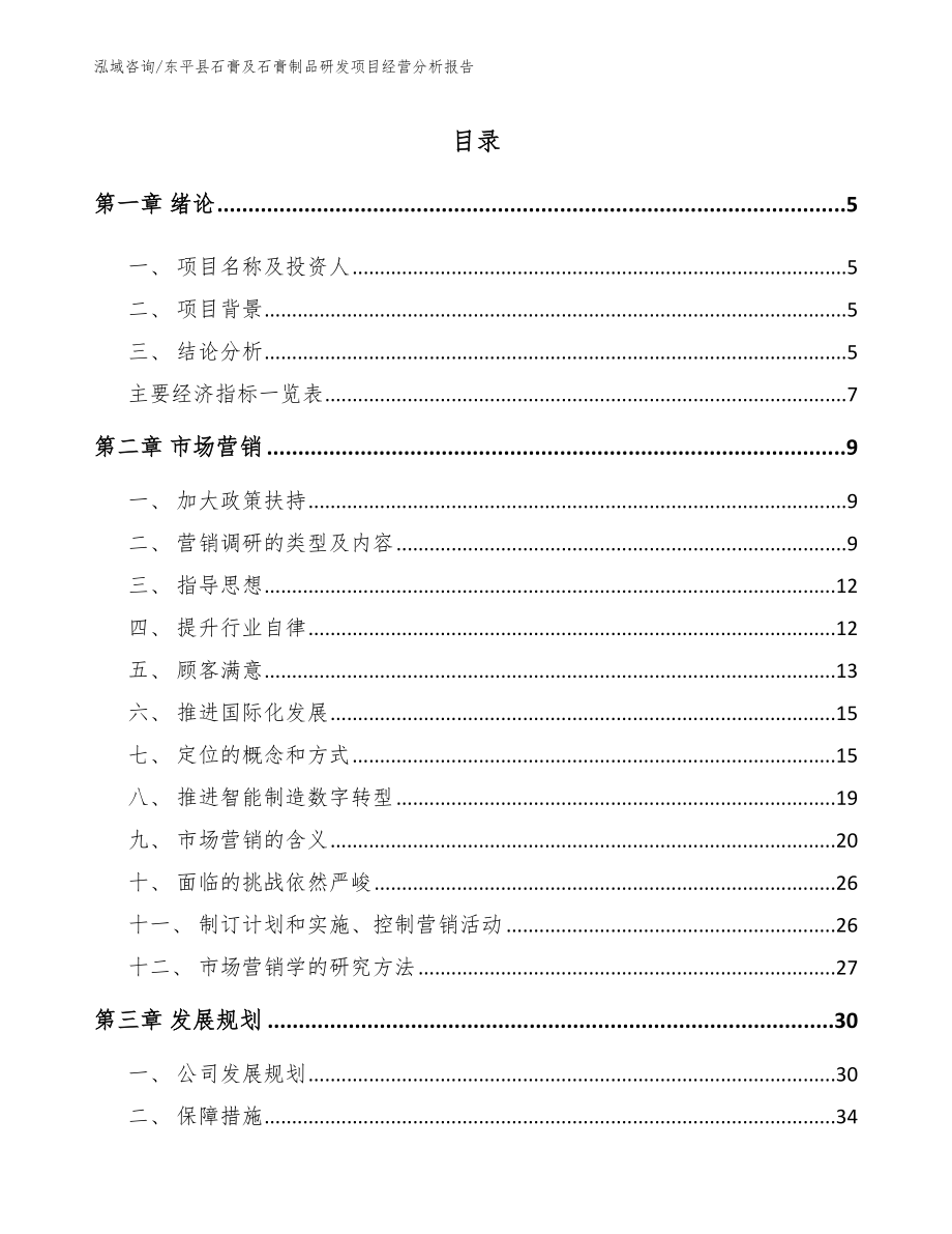 东平县石膏及石膏制品研发项目经营分析报告【模板范本】_第1页