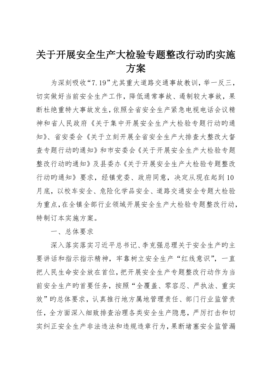 关于开展安全生产大检查专项整治行动的实施方案_第1页
