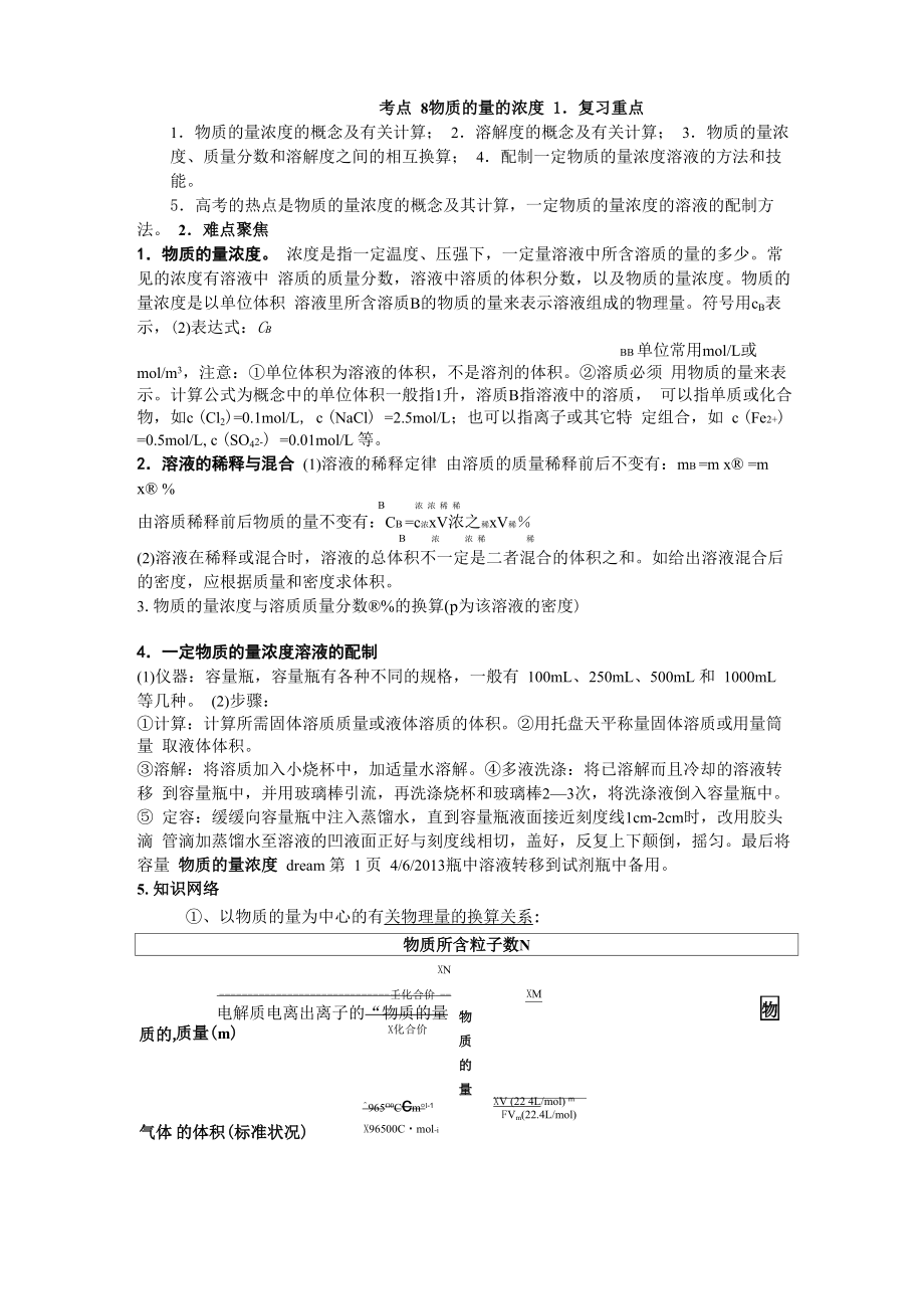 考点8物质的量的浓度_第1页