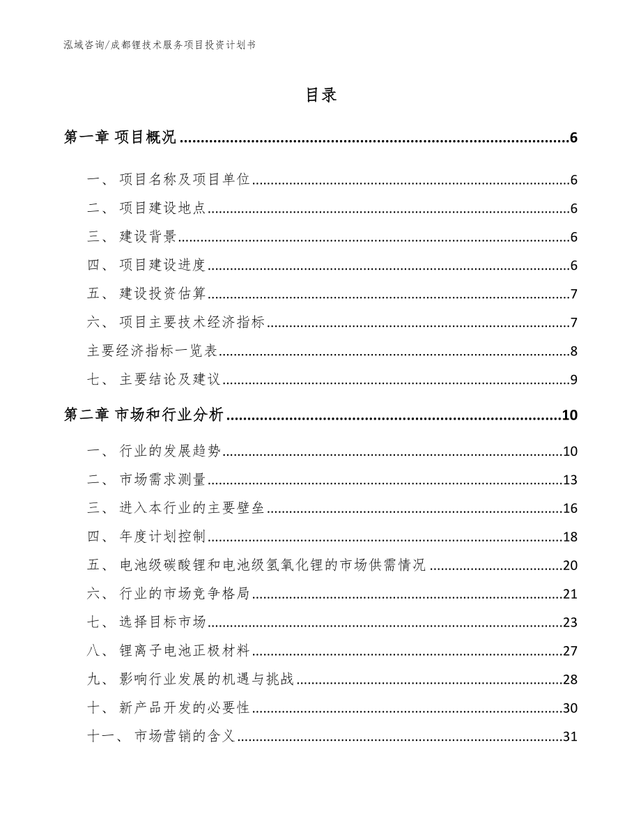 成都锂技术服务项目投资计划书【模板】_第1页