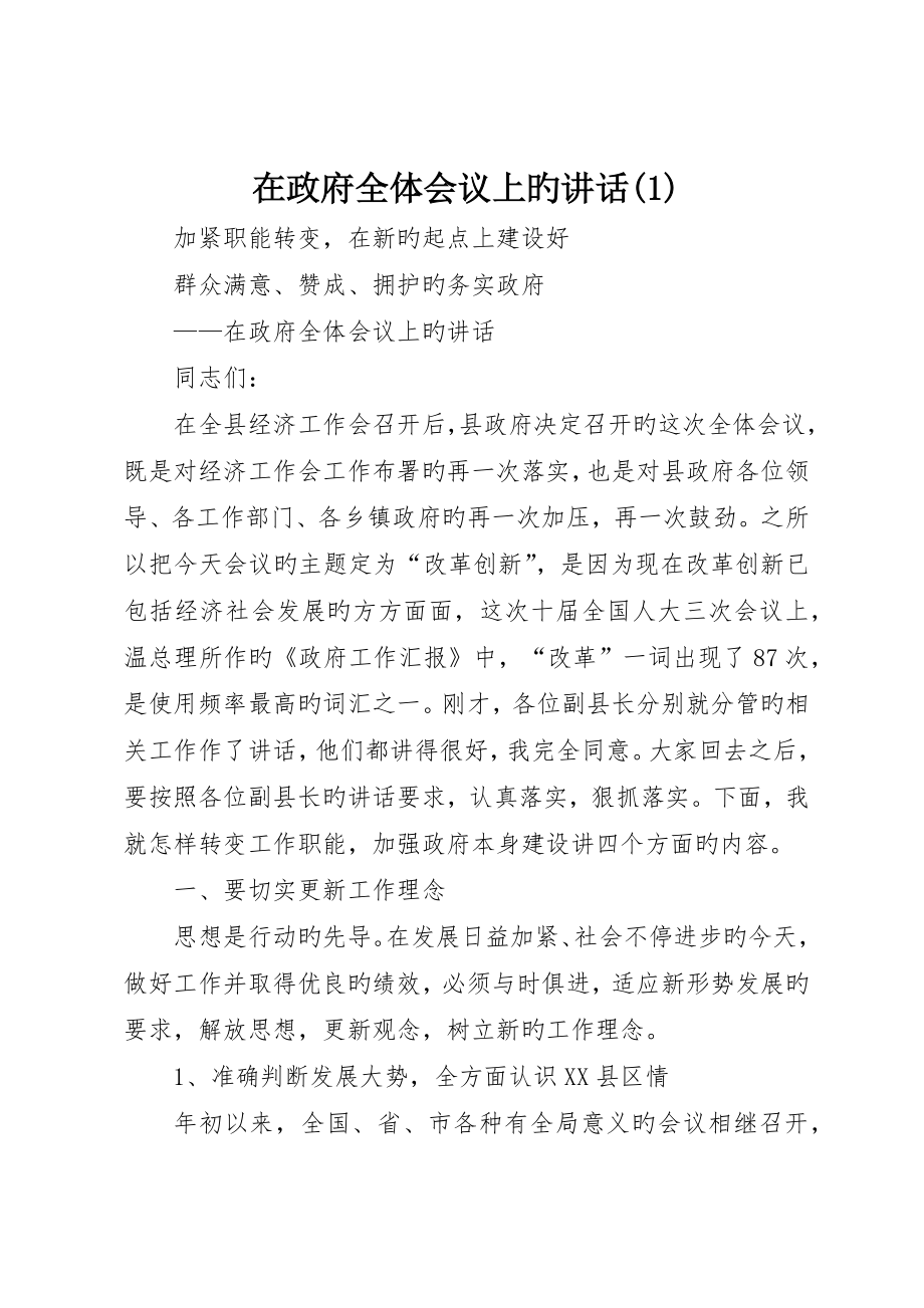 在政府全体会议上的致辞()_第1页