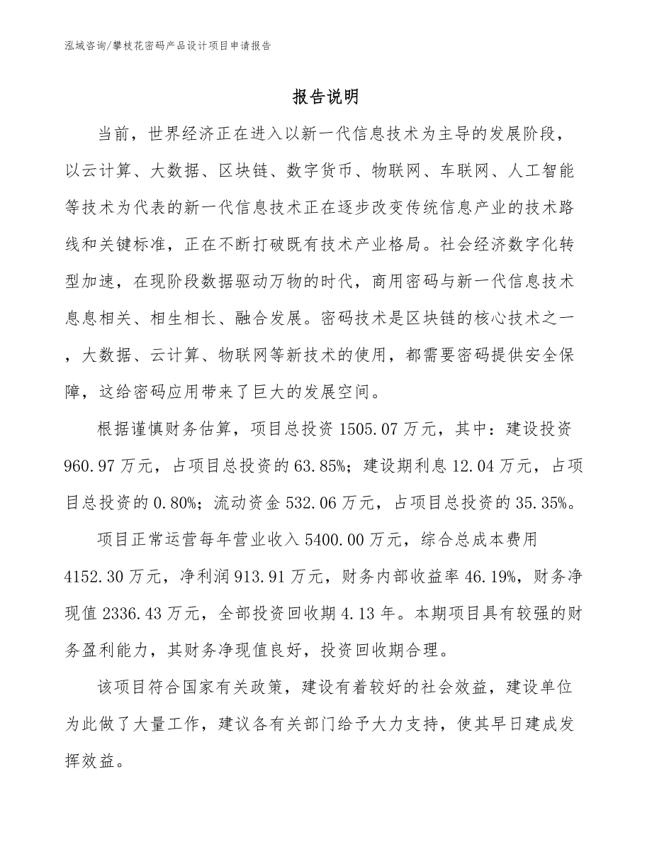 攀枝花密码产品设计项目申请报告_参考模板_第1页