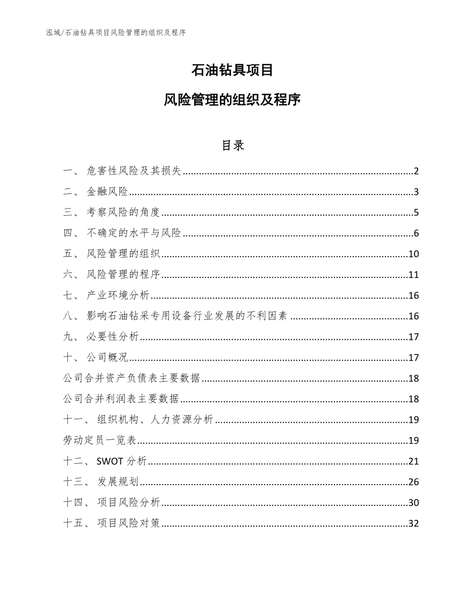 石油钻具项目风险管理的组织及程序_第1页