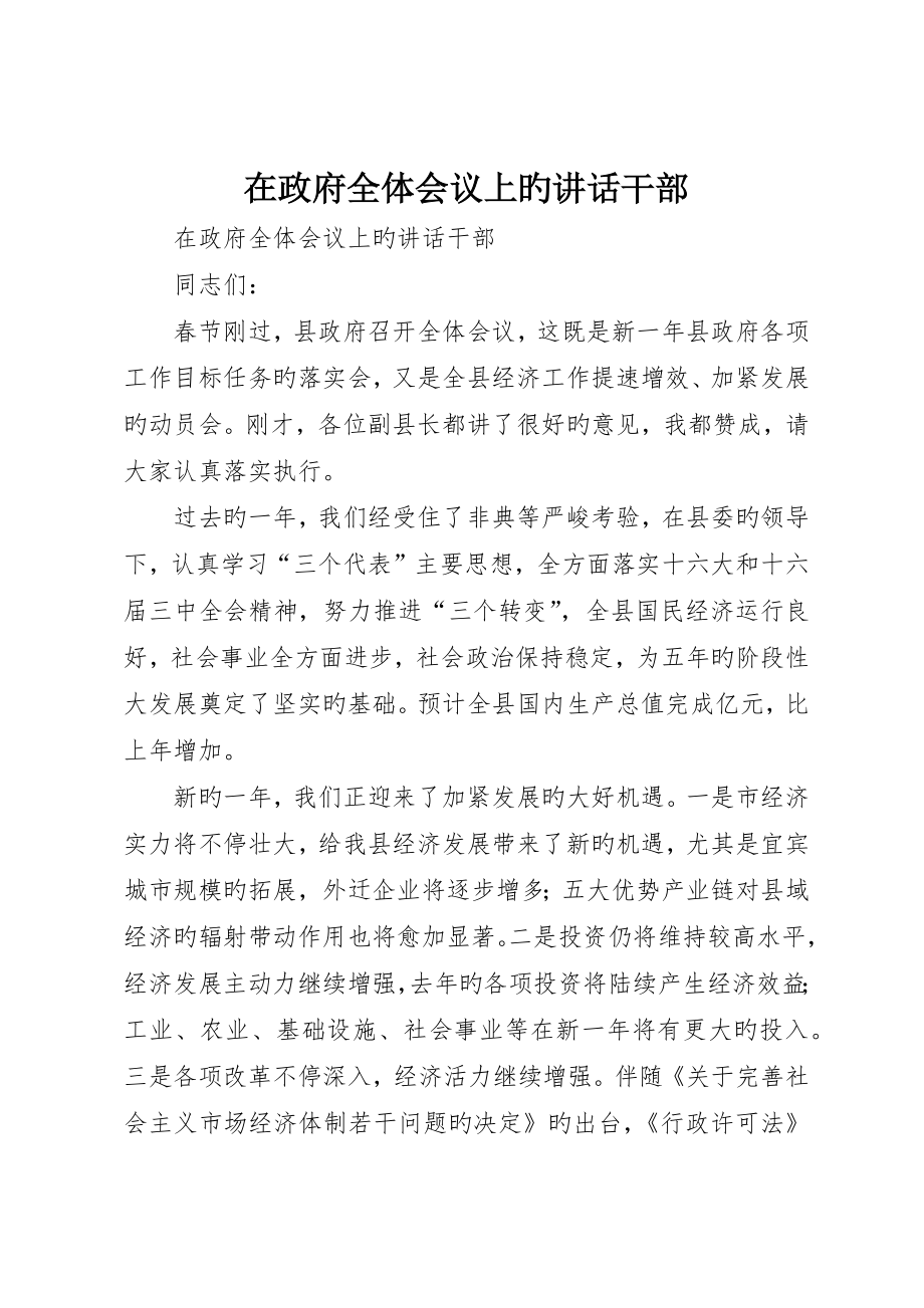 在政府全体会议上的致辞干部_第1页