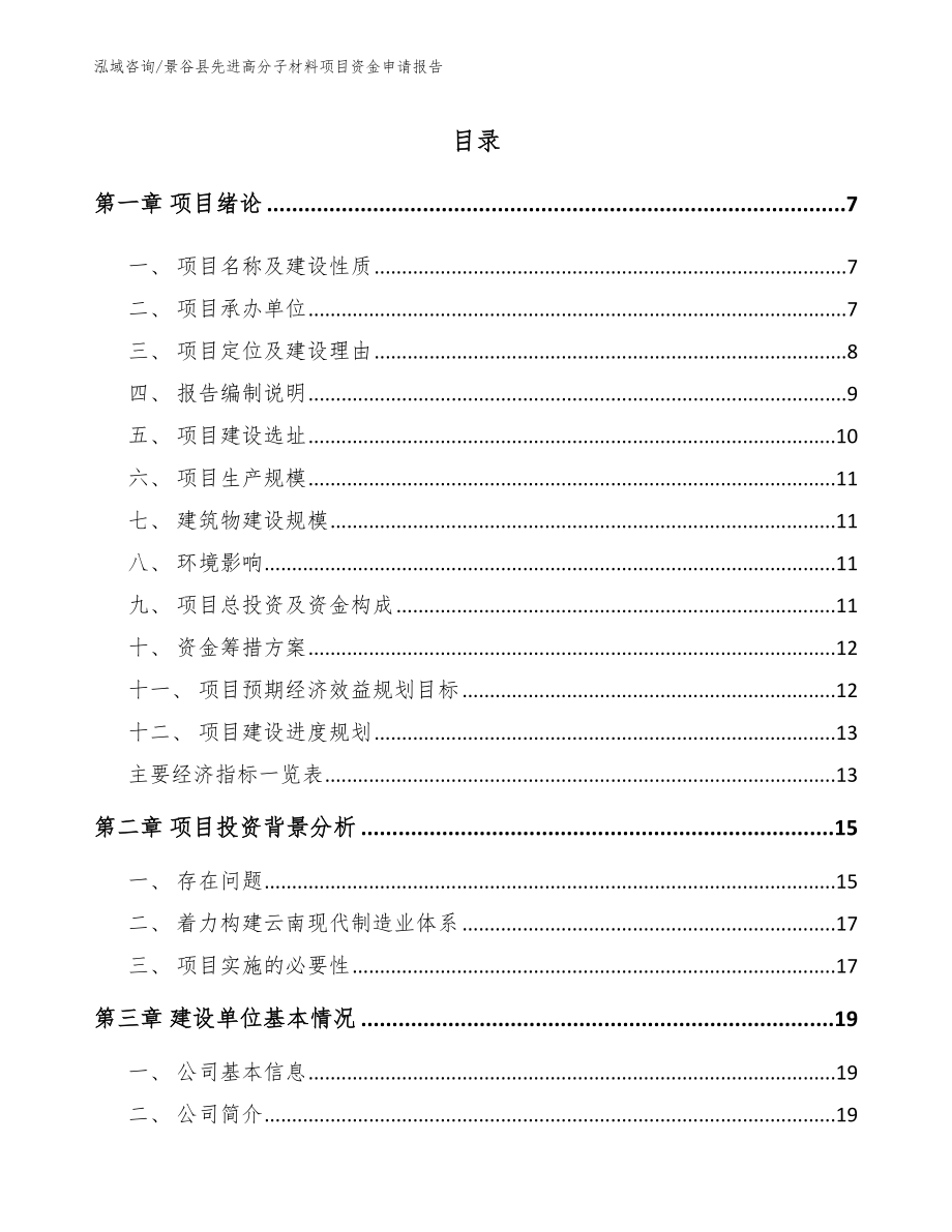 景谷县先进高分子材料项目资金申请报告_第1页