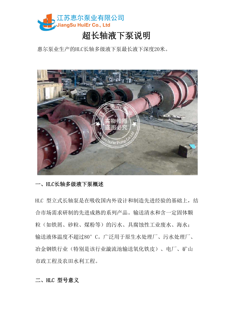 超长轴液下泵说明_第1页