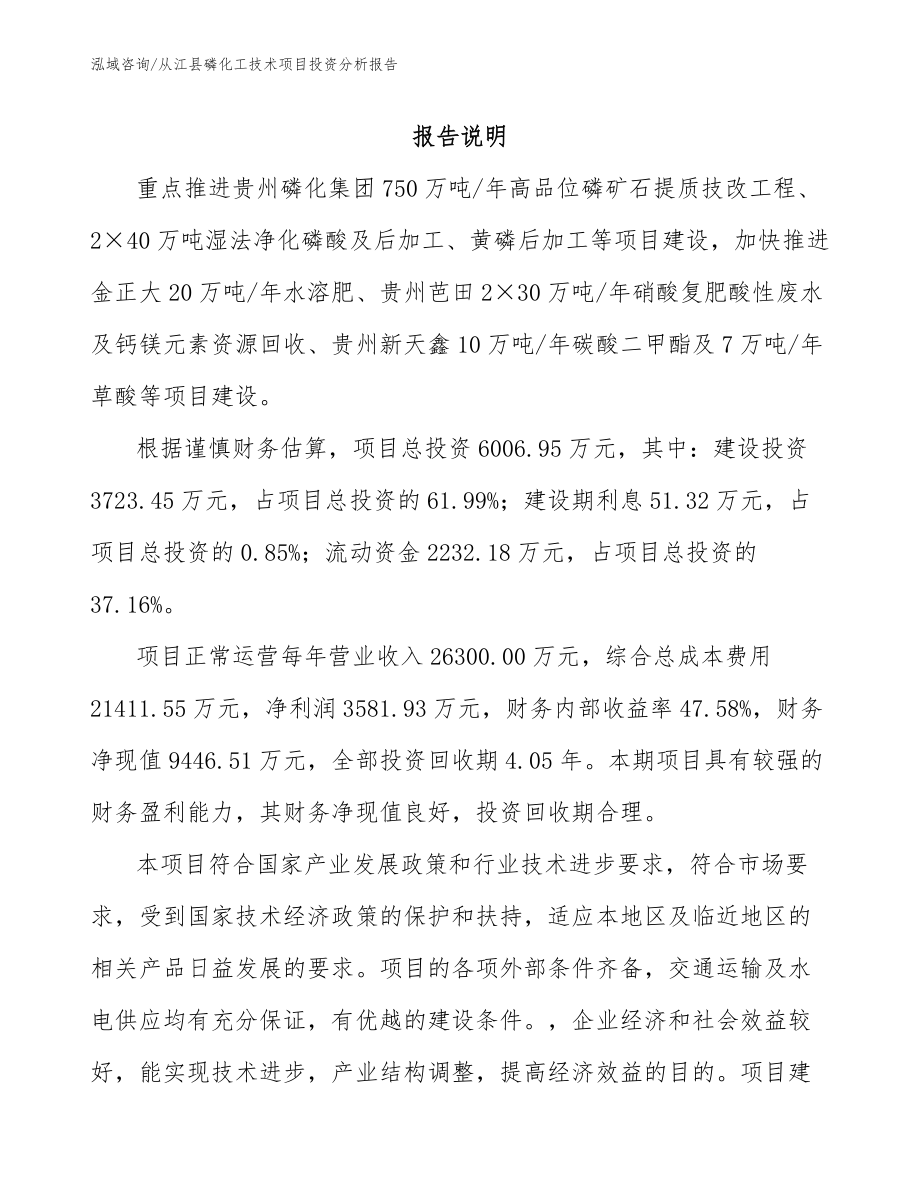从江县磷化工技术项目投资分析报告_第1页