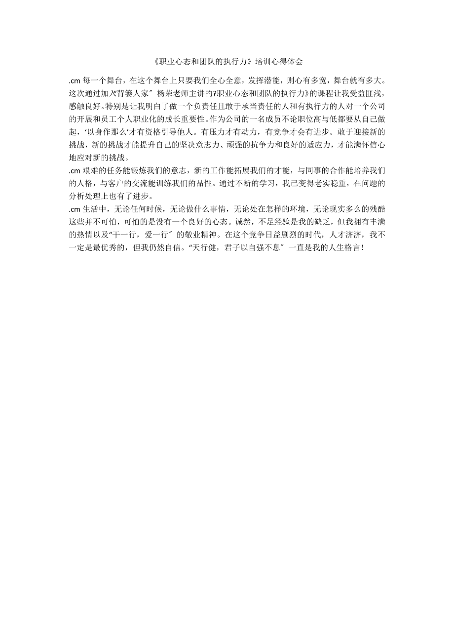 《职业心态和团队的执行力》培训心得体会_第1页