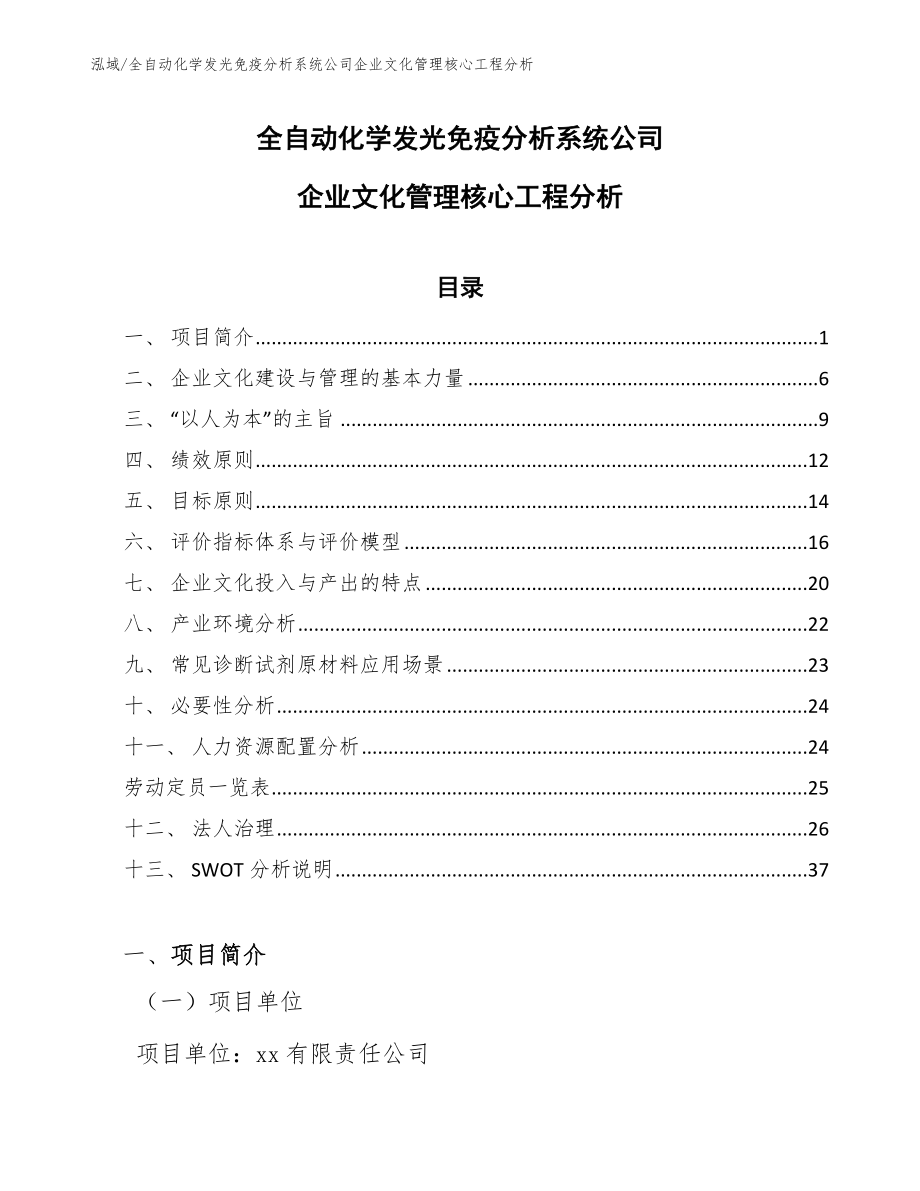 全自动化学发光免疫分析系统公司企业文化管理核心工程分析【参考】_第1页