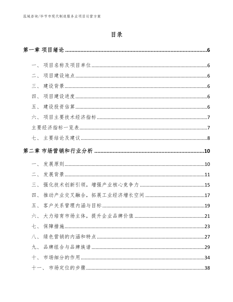 毕节市现代制造服务业项目运营方案范文_第1页