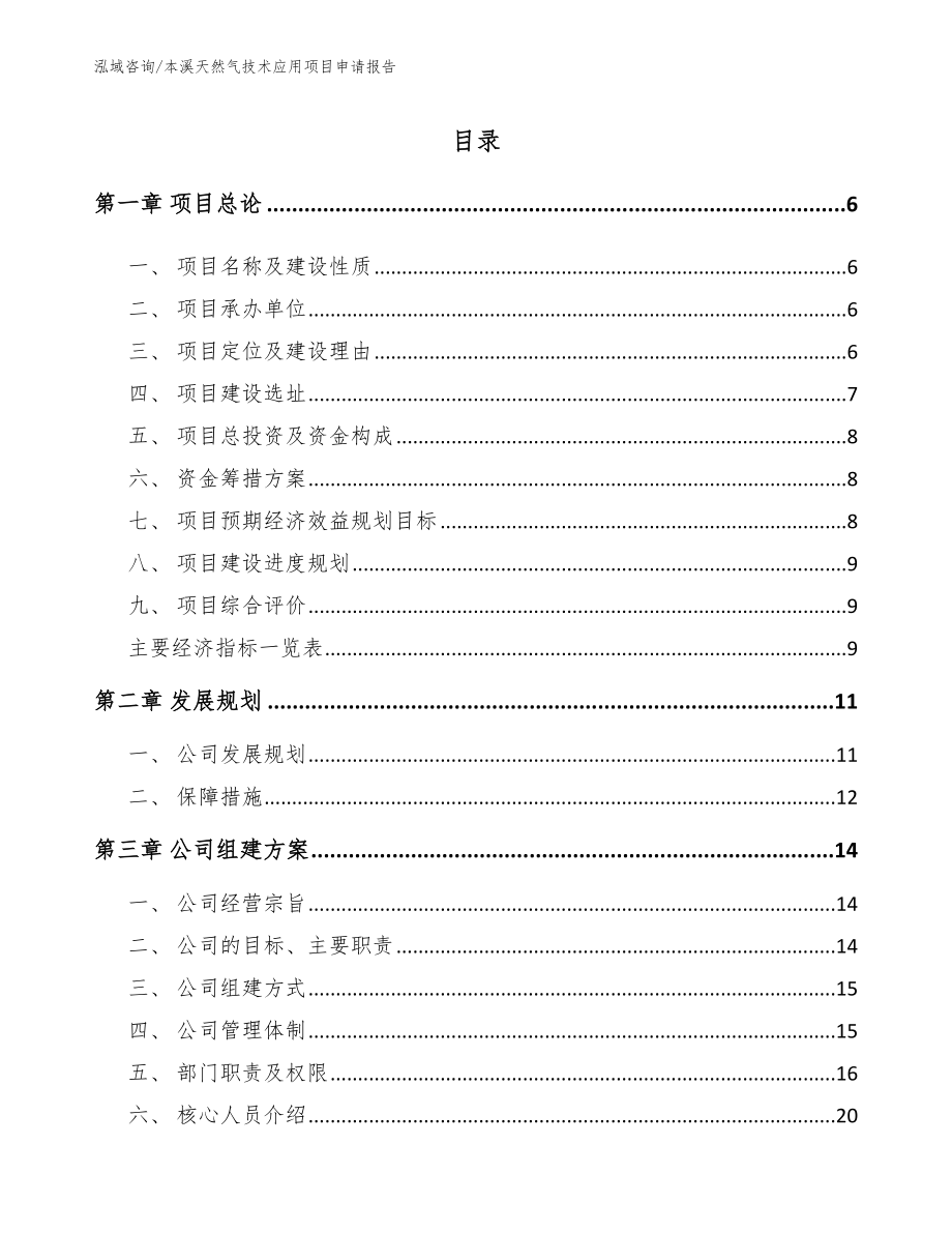 本溪天然气技术应用项目申请报告（范文参考）_第1页