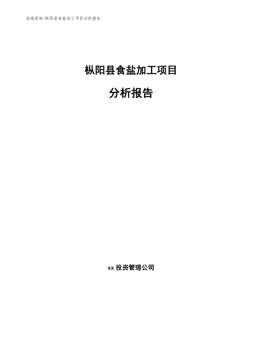 枞阳县食盐加工项目分析报告【参考模板】_第1页