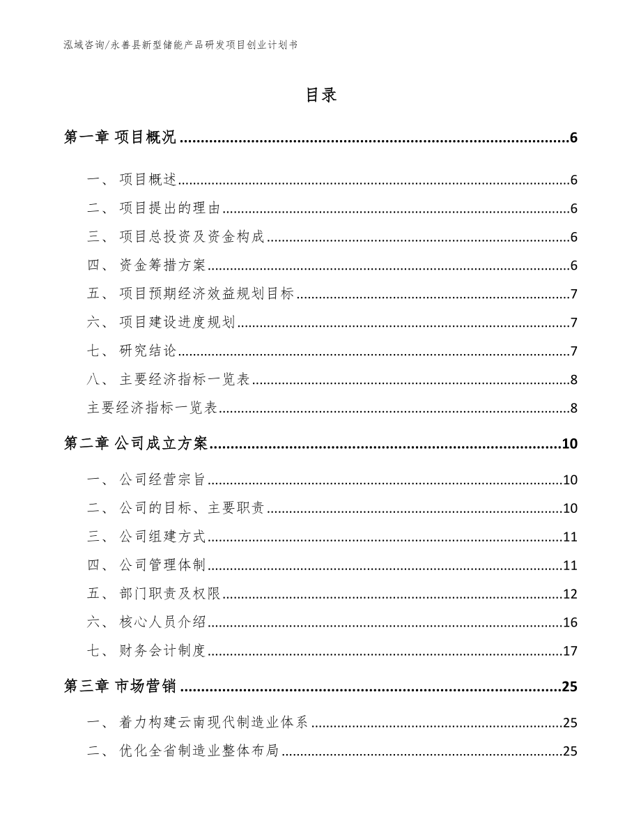 永善县新型储能产品研发项目创业计划书_参考范文_第1页