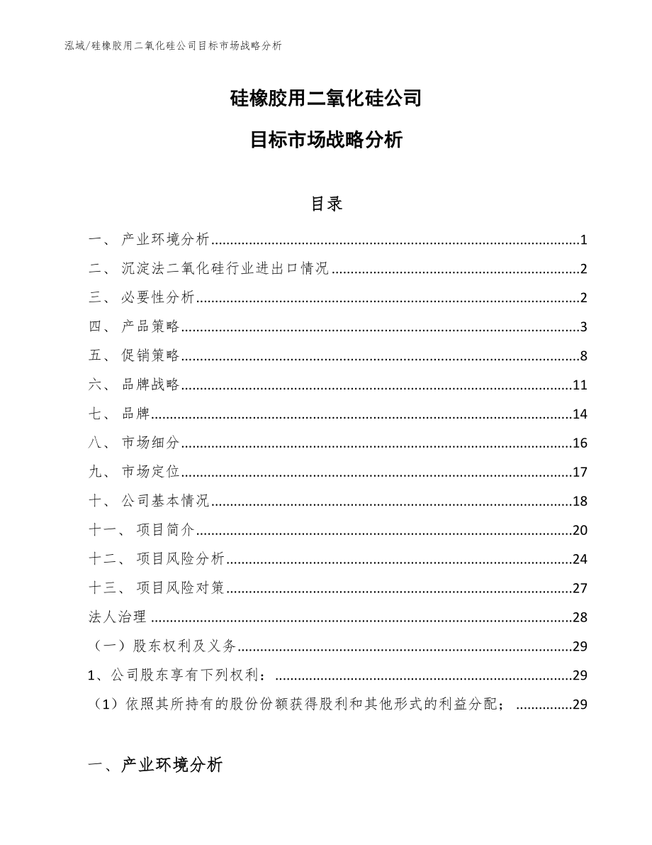 硅橡胶用二氧化硅公司目标市场战略分析【范文】_第1页