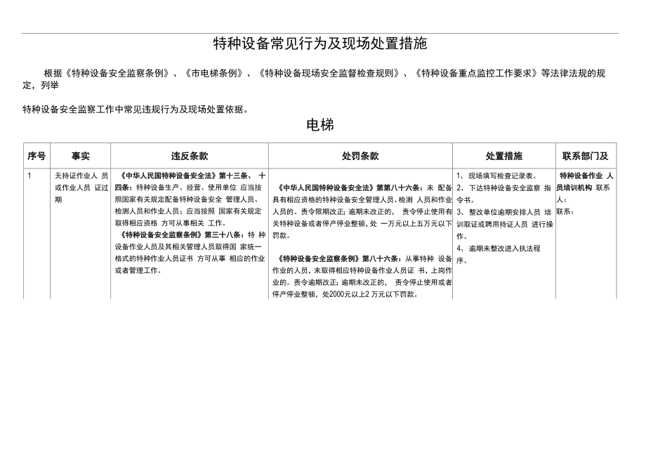 电梯特种设备常见违法行为及现场处置措施_第1页