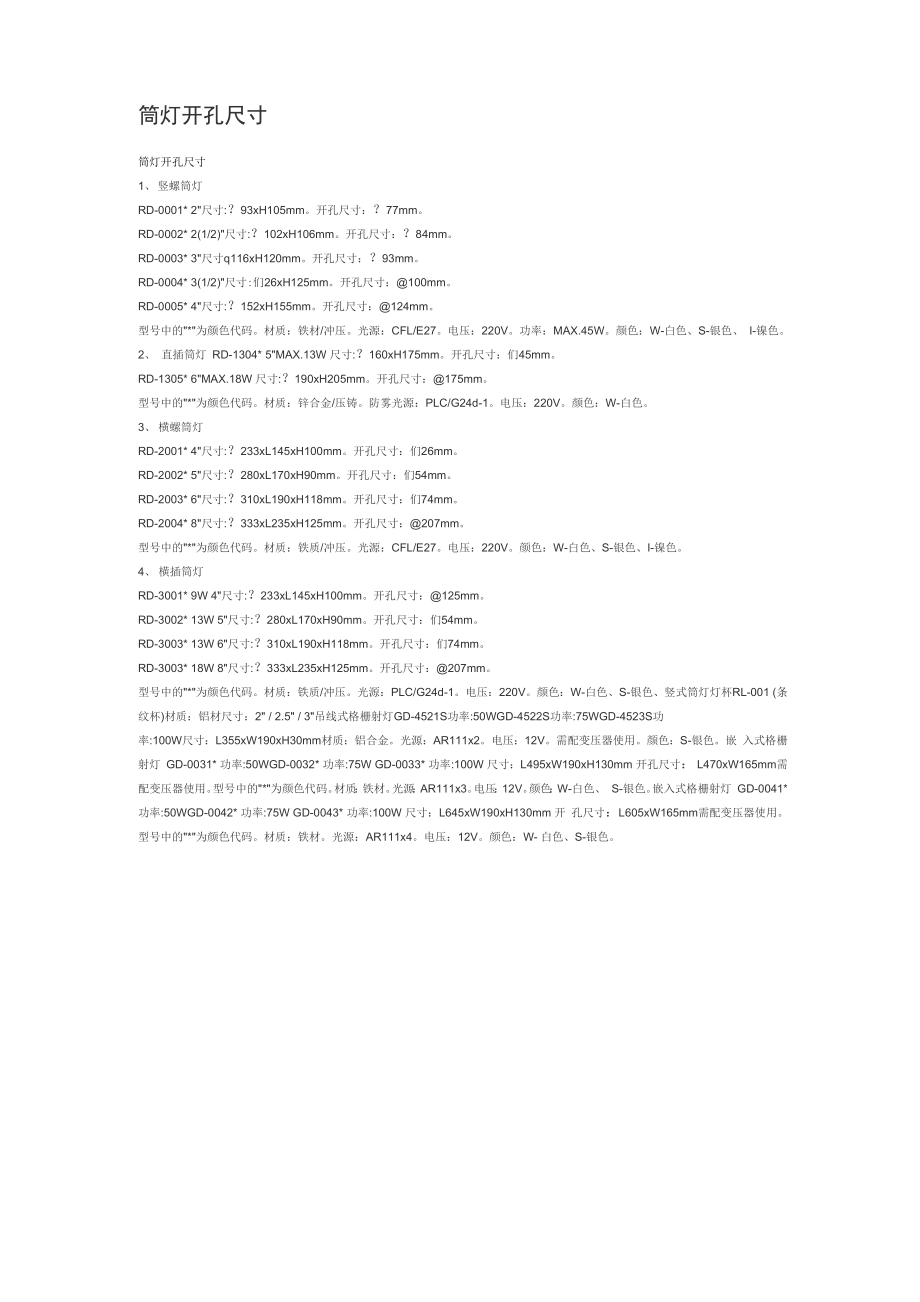 筒灯规格及开孔尺寸_第1页