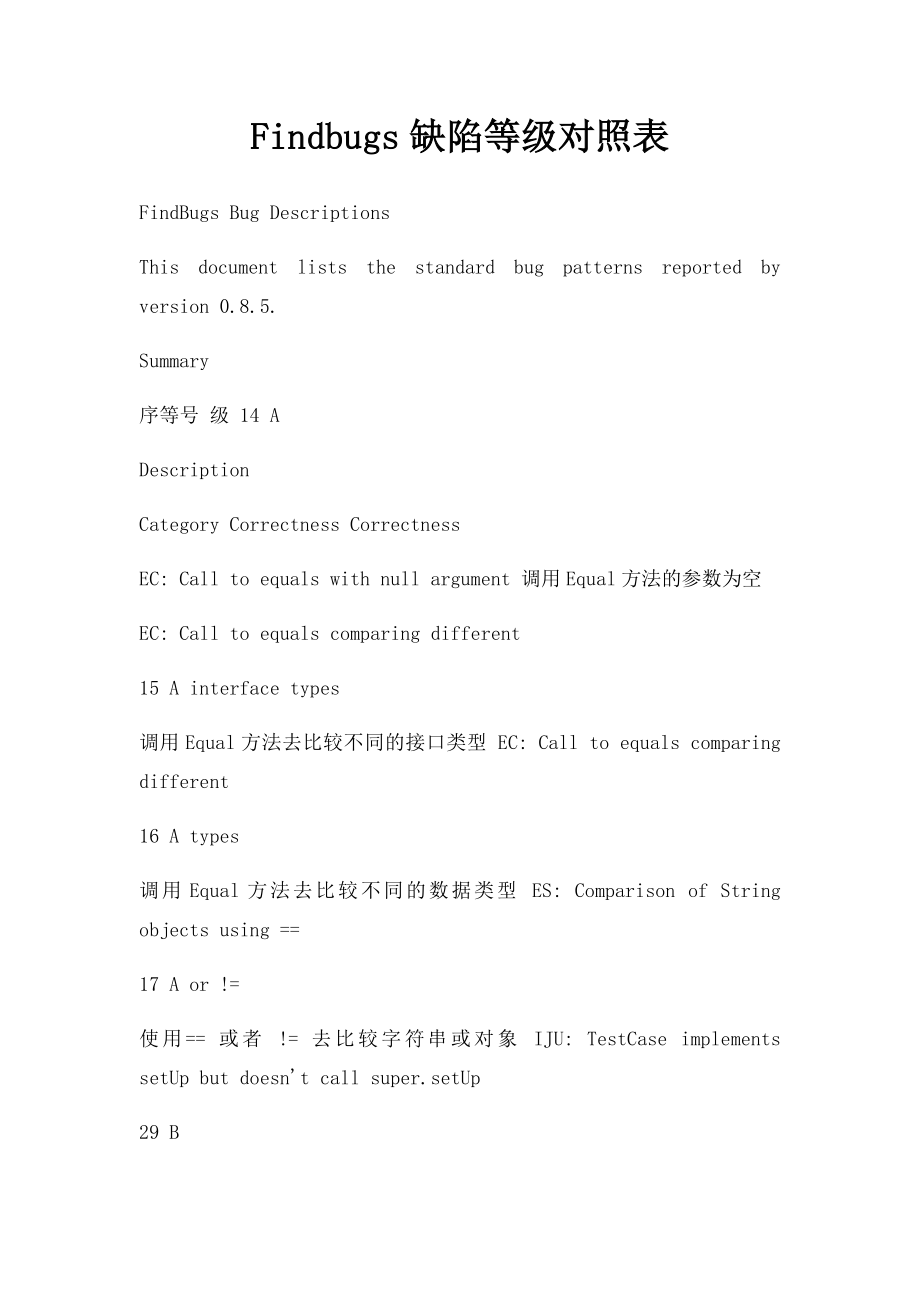 Findbugs缺陷等级对照表_第1页