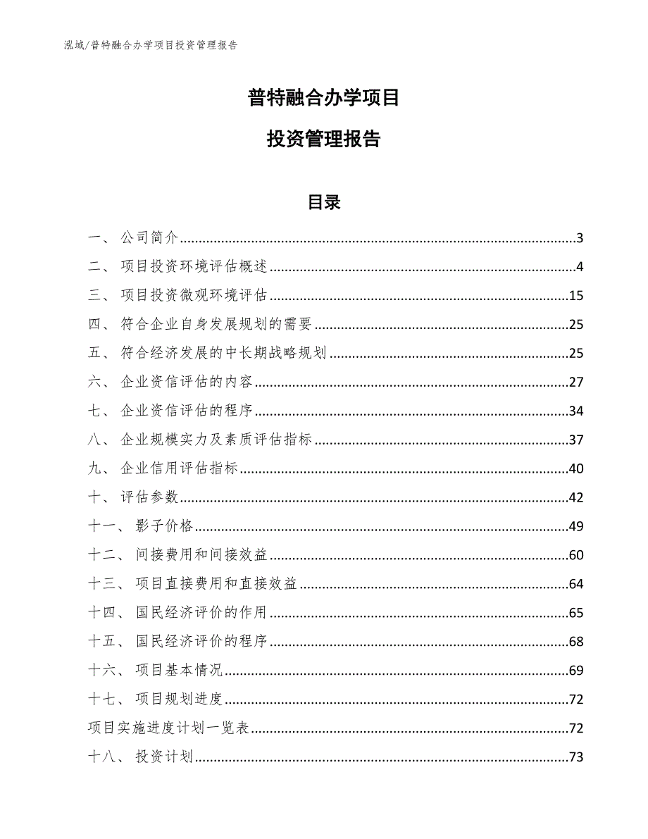 普特融合办学项目投资管理报告_第1页