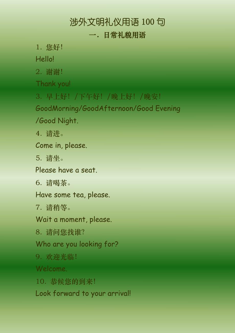 涉外文明礼仪用语100句_第1页