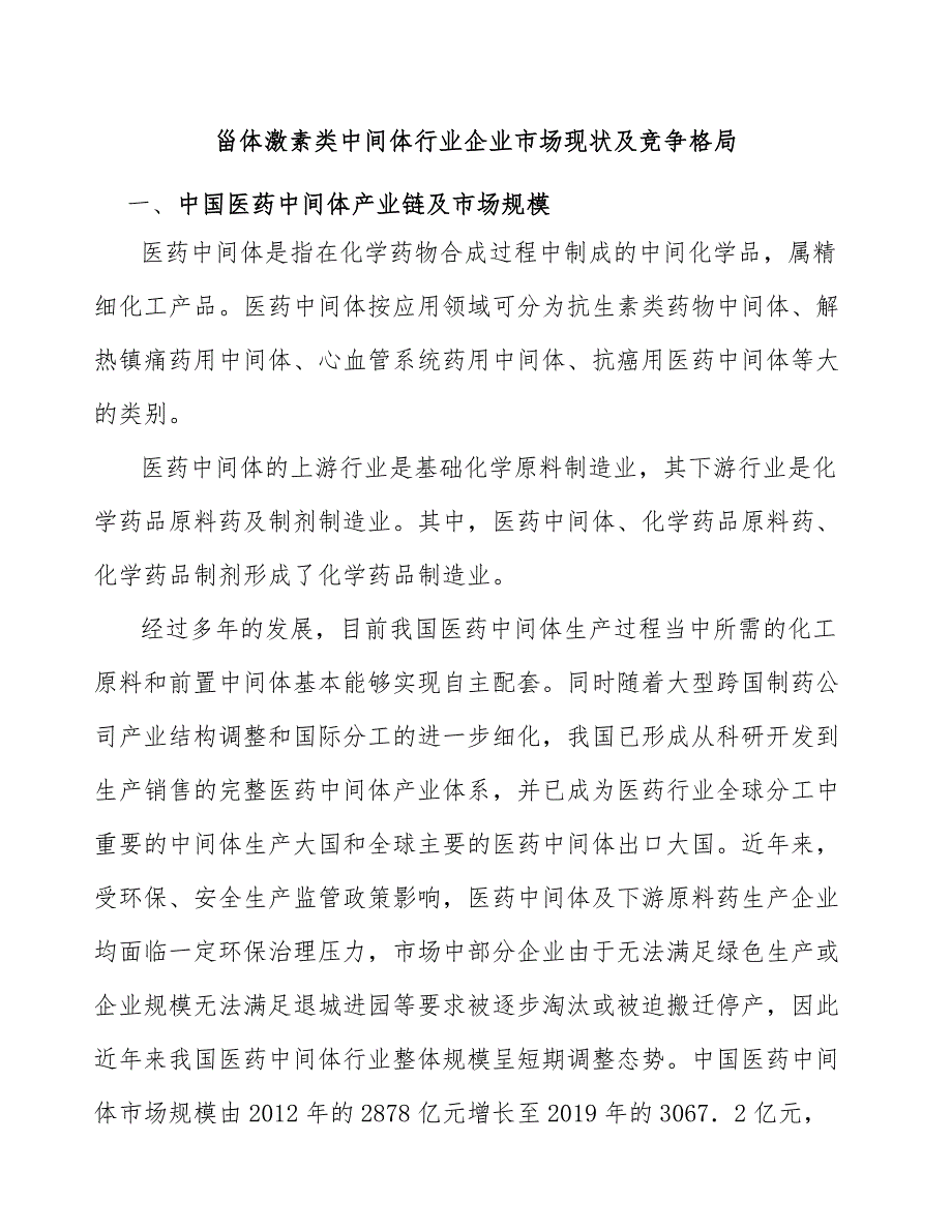 甾体激素类中间体行业企业市场现状及竞争格局_第1页