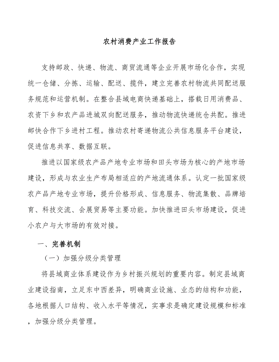 农村消费产业工作报告_第1页