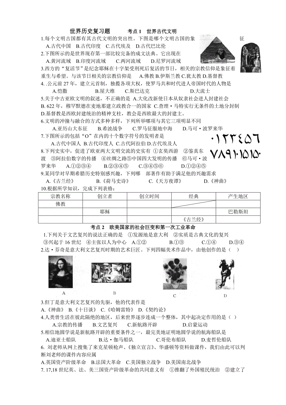 世界历史（九上）复习题_第1页