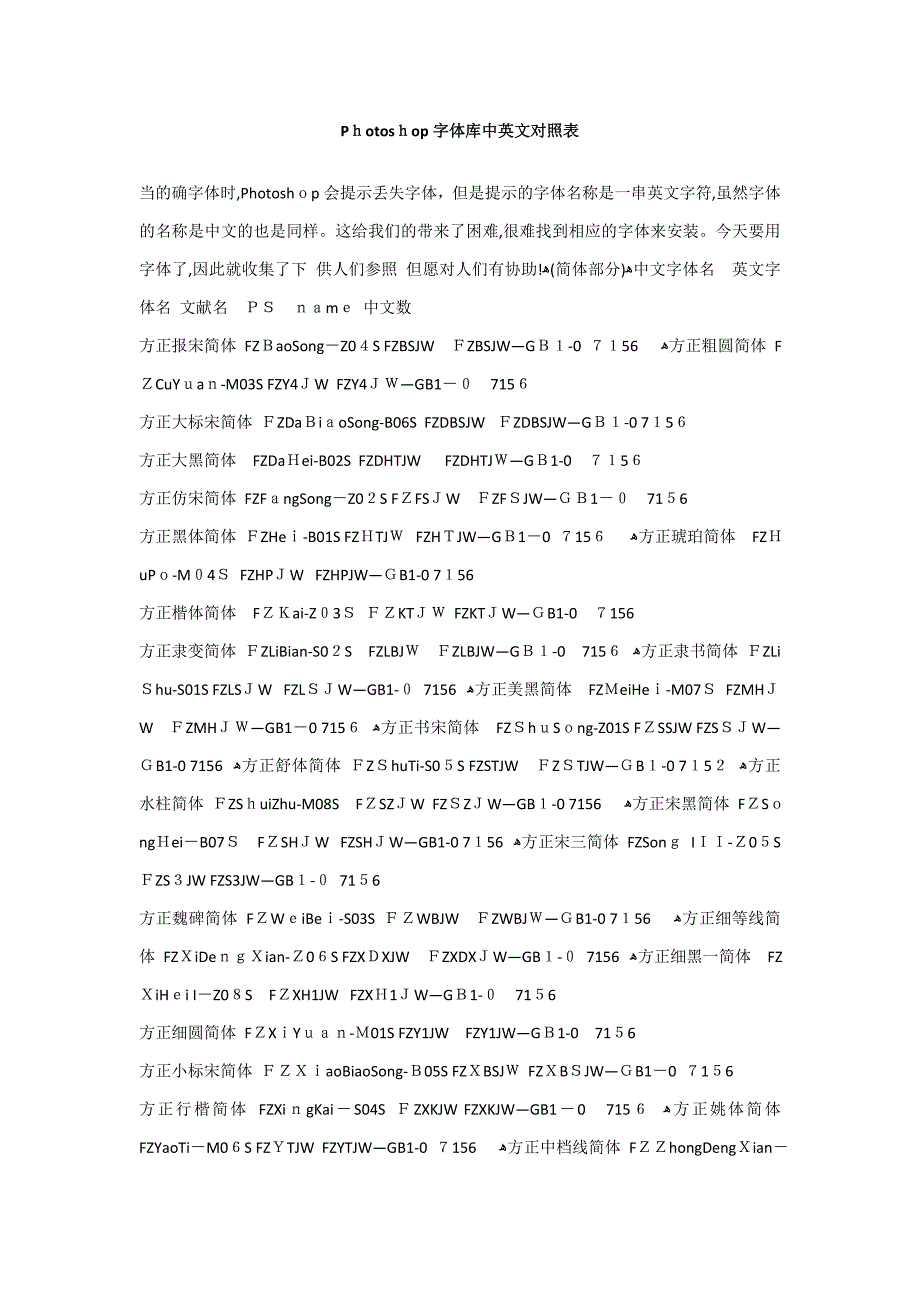 Photoshop字体库中英文对照表_第1页